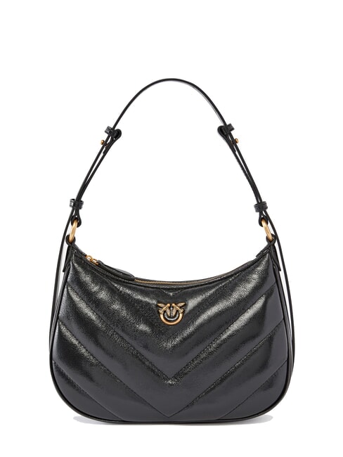 PINKO HALF MOON Schultertasche aus laminiertem Leder schwarz-antikgold - Damentaschen