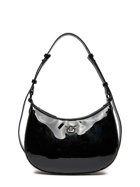PINKO HALF MOON Schultertasche mit glänzendem Strass-Logo schwarze Limousinenblockfarbe - Damentaschen