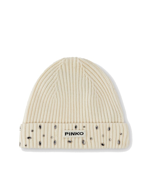 PINKO SERENGETI Beanie-Mütze mit Kristallen weißes Baiser - Mützen/Hüte