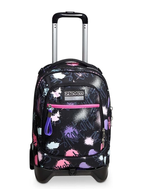 SEVEN NEW TECH PINKYPOIS GIRL Abnehmbarer Trolley-Rucksack, 2 Räder Schwarz - Rucksäcke mit Trolleyfunktion