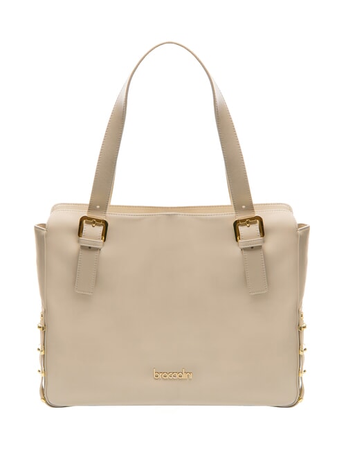BRACCIALINI NORA Einkaufstasche aus Leder mit Schnallen Beige - Damentaschen