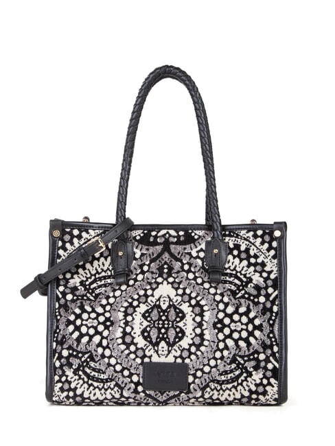 V73 AMELIA Einkaufstasche aus Jacquard-Stoff schwarz/mehrfarbig - Damentaschen