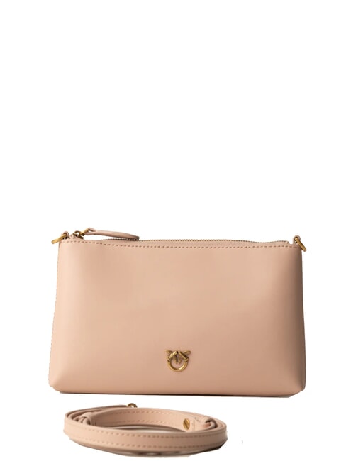 PINKO FLAT Clutch aus Leder mit Schultergurt Puder-Antikgold - Damentaschen