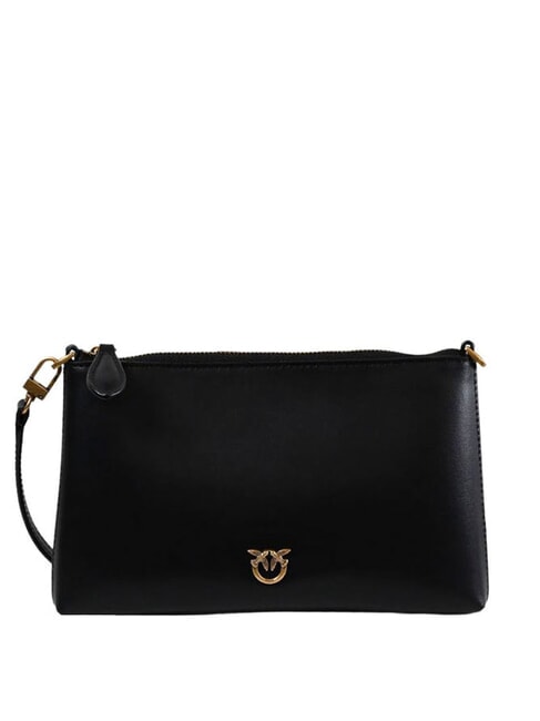 PINKO FLAT Clutch aus Leder mit Schultergurt schwarz-antikgold - Damentaschen