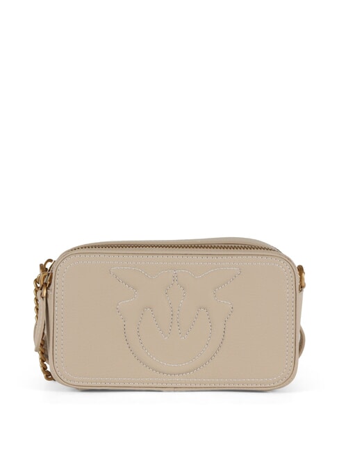PINKO CARRIE Mini-Umhängetasche aus Leder Beige-Rauchgrau-Antikgold - Damentaschen