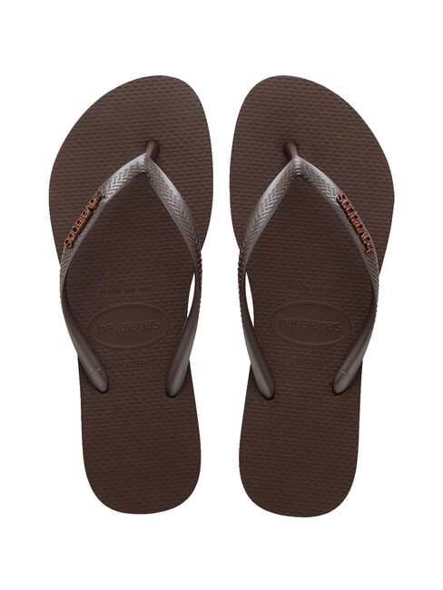 HAVAIANAS SLIM LOGO Flip Flops Dunkelbro - Damenschuhe