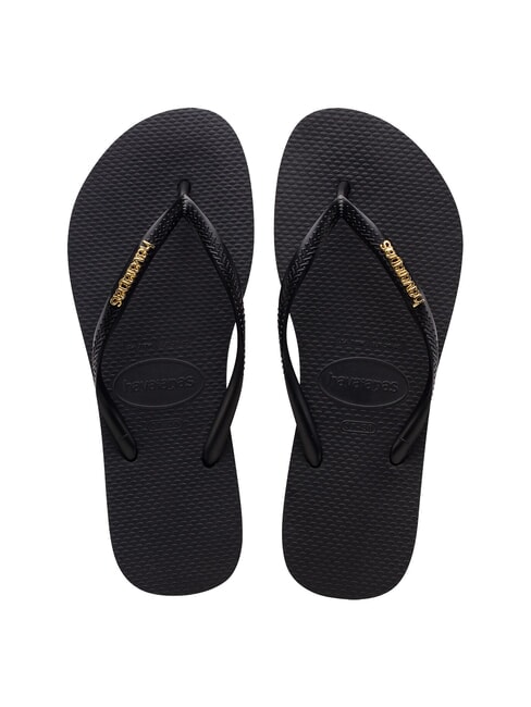 HAVAIANAS SLIM LOGO Flip Flops schwarzes Gold - Damenschuhe