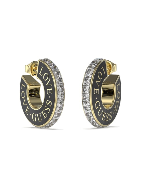 GUESS LOVE Emaillierte Ohrringe mit Kristallen Gelbgold/Schwarz - Ohrringe