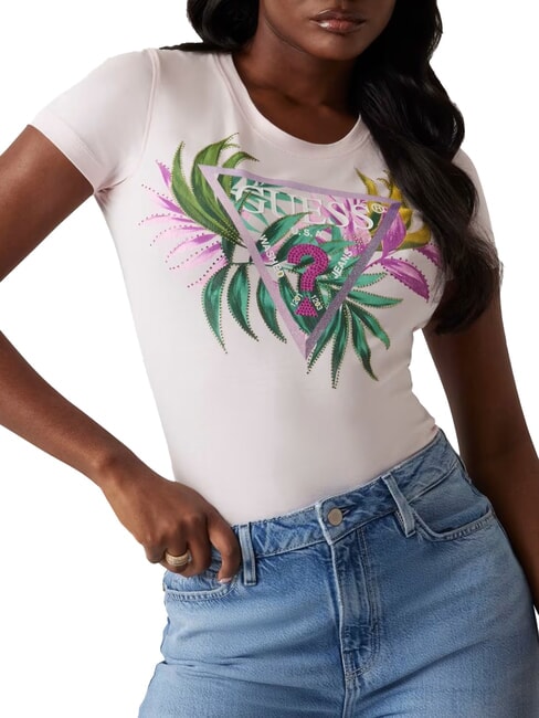 GUESS CN SS LEAF Kurzarm-T-Shirt Zurückhaltendes Rosa - T-Shirts und Tops für Damen