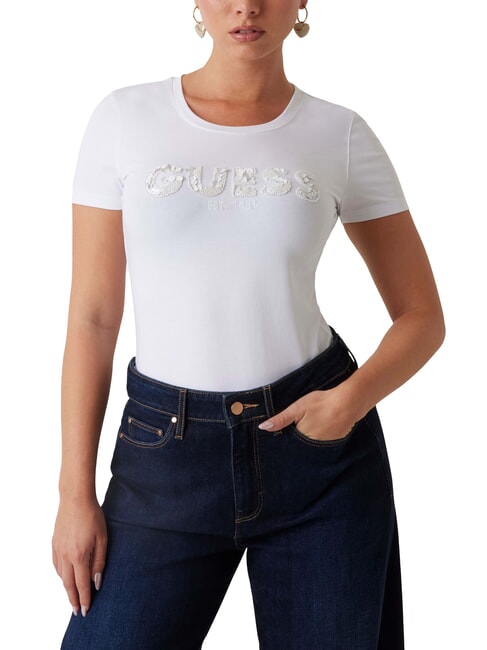 GUESS CN SS LOGO Kurzarm-T-Shirt purweiß - T-Shirts und Tops für Damen