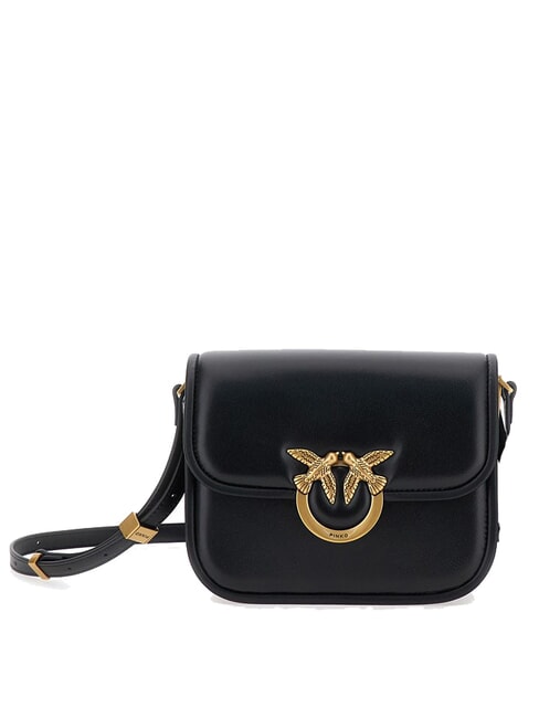 PINKO LOVE BOX Mini-Tasche aus Nappaleder mit Überschlag schwarz-antikgold - Damentaschen