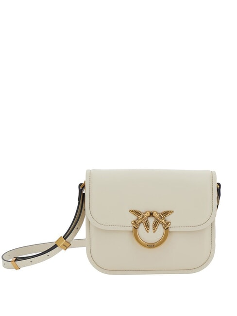 PINKO LOVE BOX Mini-Tasche aus Nappaleder mit Überschlag Seide weiß-antikgold - Damentaschen
