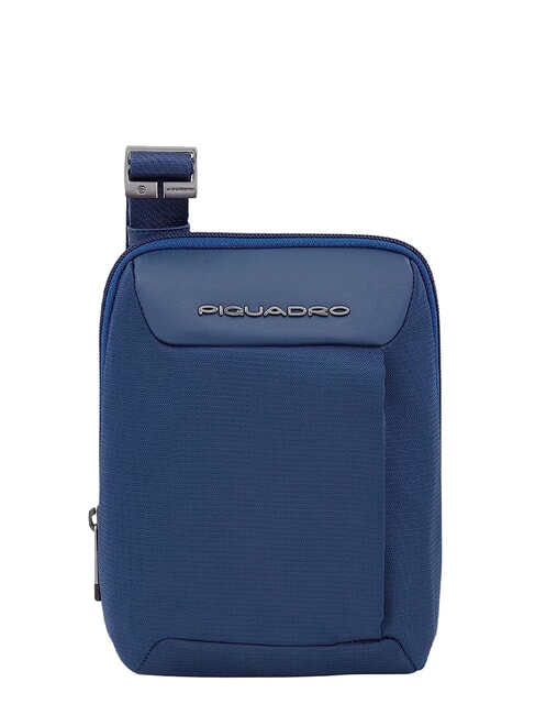 PIQUADRO MACBETH Kleine Tasche aus Leder und Stoff Blau - Umhängetaschen Herren
