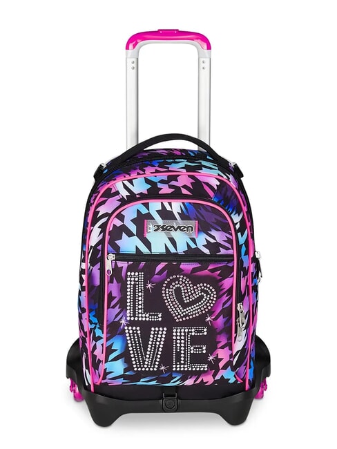 SEVEN GLOW LOVE JACK 3WD Abnehmbarer Rucksack-Trolley, 3 Räder Schwarz - Rucksäcke mit Trolleyfunktion
