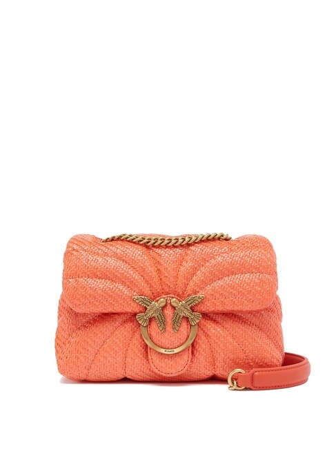 PINKO LOVE PUFF Mini-Umhängetasche aus Bast Mandarinrot-Antikgold - Damentaschen