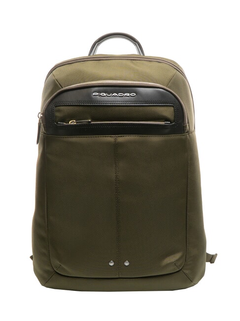 PIQUADRO LINK Rucksack aus Leder und Stoff, 15,6-Zoll-PC-Halterung GRÜN - PC-Rucksäcke