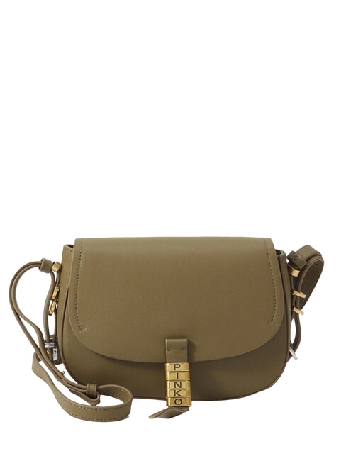 PINKO SADDLE Kleine Umhängetasche aus Leder grünes Skarabäus-Mix-Mädel. Goldnik - Damentaschen