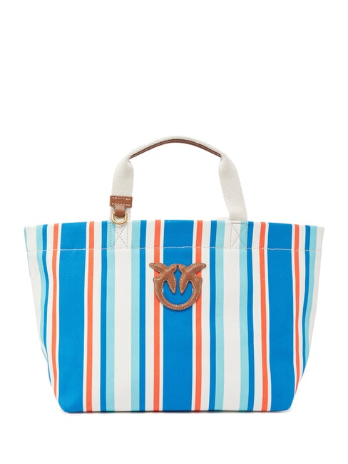 PINKO STRIPES Mittelgroßer Shopper aus gestreiftem Canvas orange/blau-antikgold - Damentaschen