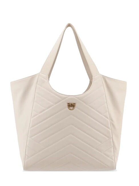 PINKO PUZZLE Schultertasche aus genähtem Leder Seide weiß-antikgold - Damentaschen