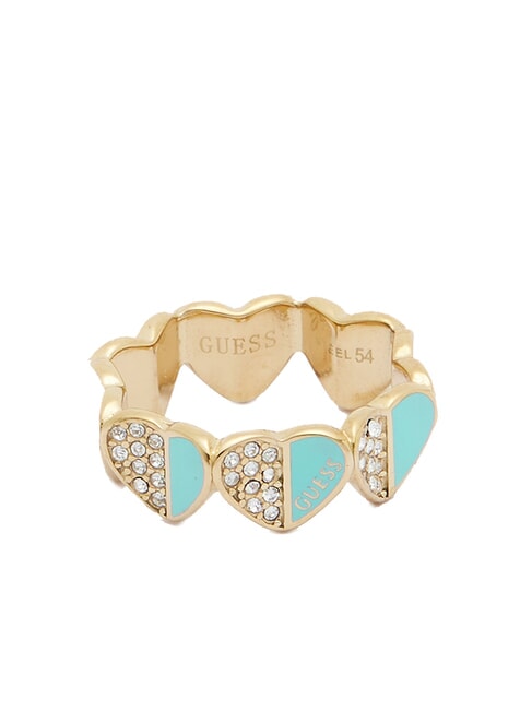 GUESS LOVELY Ring mit emaillierten Herzen und Zirkonen Gelbgold/Türkis - Ringe