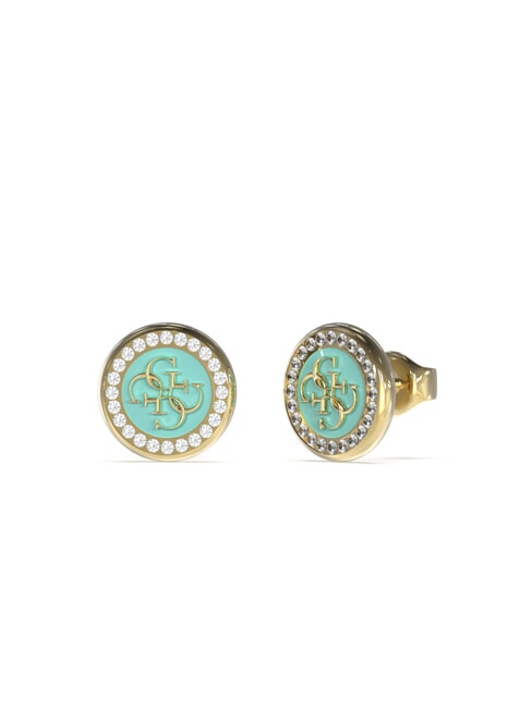 GUESS DREAMING Emaillierte Ohrstecker mit Logo Gelbgold/Aquamarin - Ohrringe