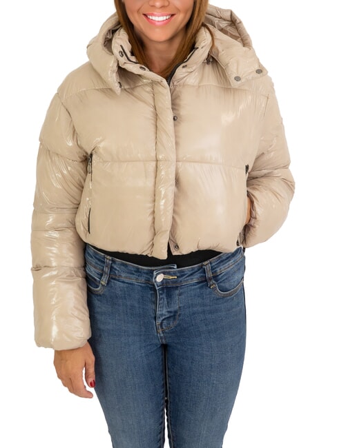 CANADIAN MINGAN Kurze glänzende Daunenjacke mit Kapuze recycelte glänzende Ziege - Daunenjacken für Damen