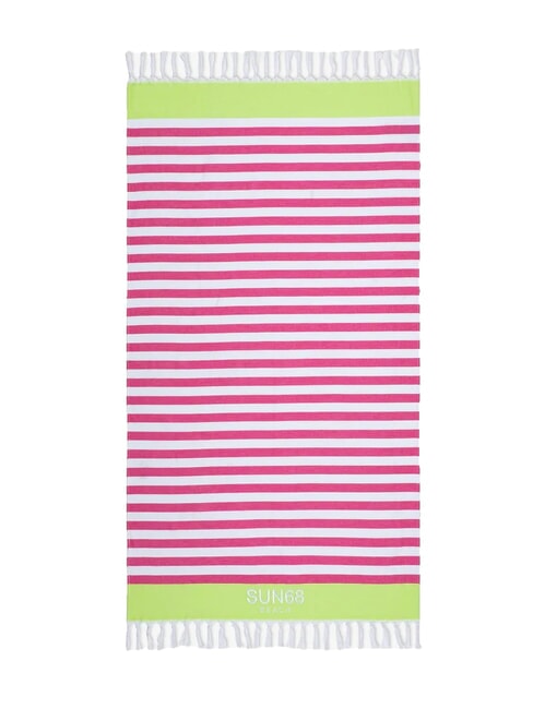 SUN68 STRIPES Strandtuch aus Baumwolle weiß/fuchsia - Reisezubehör