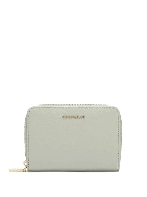 COCCINELLE METALLIC SOFT metallic soft portafoglio pelle martellata Geldbörse mit umlaufendem Reißverschluss Seladongrün - Brieftaschen Damen