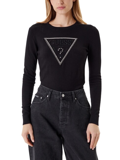 GUESS KIARA TRIANGLE LOGO Rundhalspullover mit Strasssteinen jetbla - Damenpullover