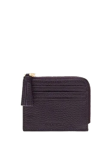 COCCINELLE TASSEL Kartenetui mit Reißverschluss aus gehämmertem Leder Pflaumen - Brieftaschen Damen