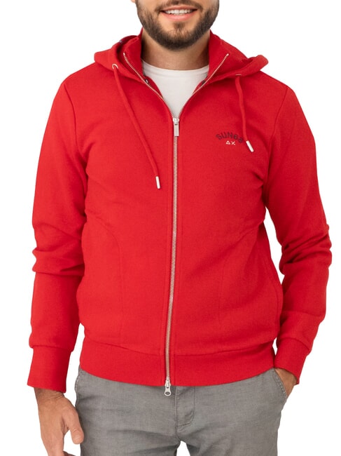 SUN68 MINI LOGO Hoodie mit durchgehendem Reißverschluss Feuerrot - Sweatshirts Herren