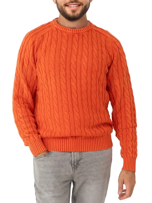 SUN68 VINTAGE Rundhalspullover mit Zopfmuster Geranie - Herrenpullover
