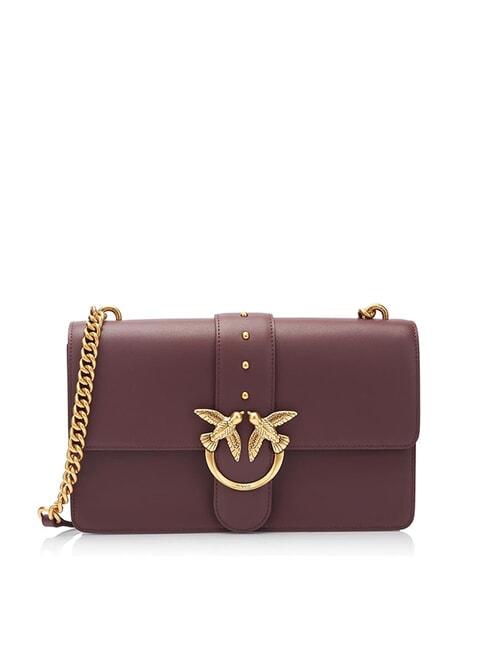 PINKO LOVE ONE CLASSIC Umhängetasche aus Leder mit Überschlag Schokolade. Amaro-Antikgold - Damentaschen