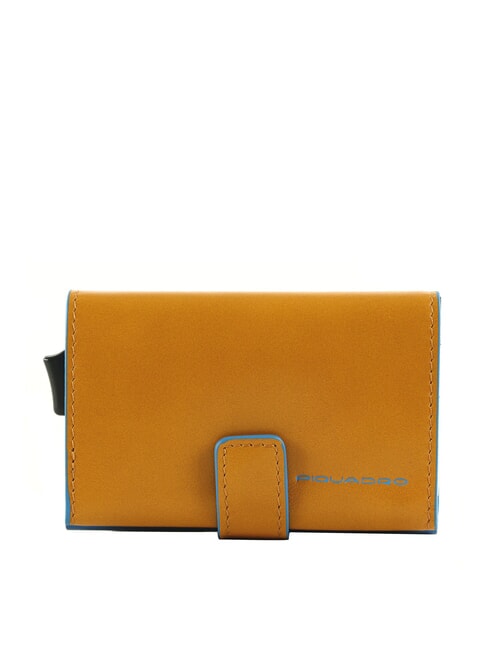PIQUADRO BLUE SQUARE Kreditkartenetui aus Leder und Metall Gelb - Brieftaschen Herren
