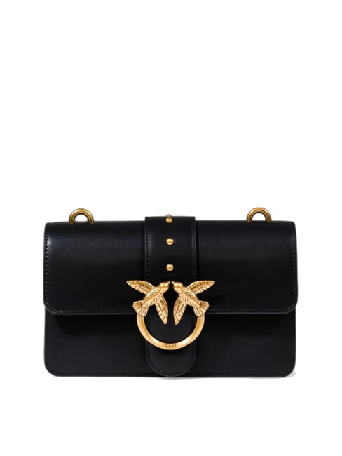 PINKO LOVE ONE CLASSIC Mini-Umhängetasche aus Leder schwarz-antikgold - Damentaschen