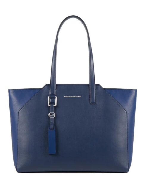 PIQUADRO MUSE Leder-Shopper, 14"-Laptopfach Blau - Damentaschen