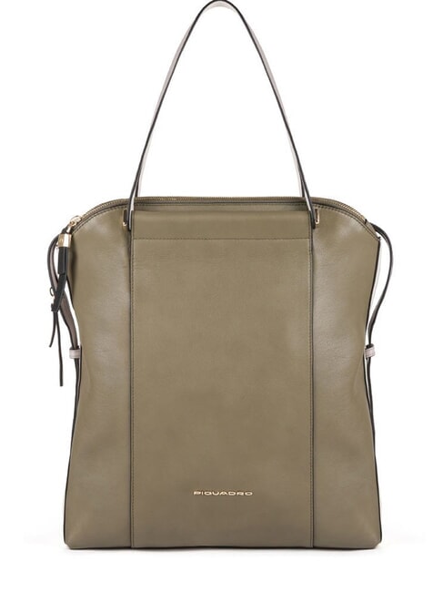 PIQUADRO CIRCLE Rucksacktasche aus Leder GRÜN / BEIGE - Arbeitstaschen