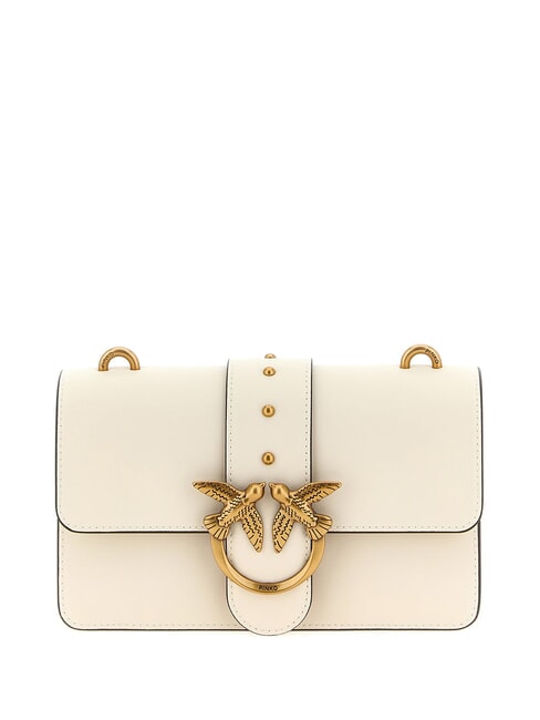 PINKO LOVE ONE CLASSIC Mini-Umhängetasche aus Leder Seide weiß-antikgold - Damentaschen