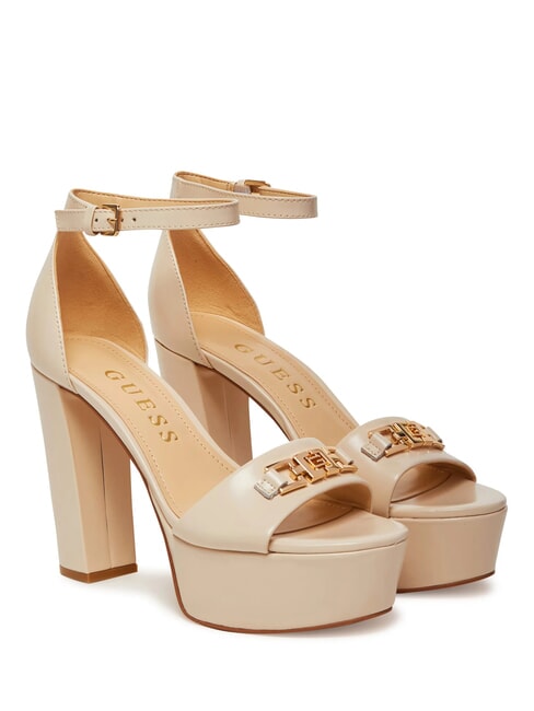 GUESS SETTLE Hohe Ledersandalen CREME - Damenschuhe