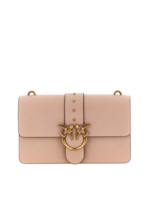 PINKO LOVE ONE CLASSIC Umhängetasche aus Leder mit Überschlag Puder-Antikgold - Damentaschen