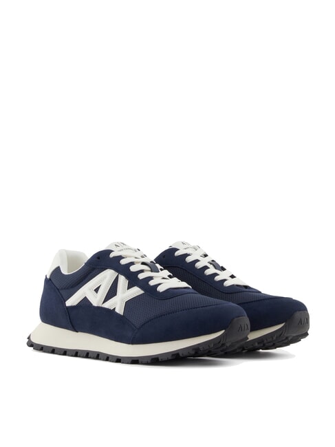ARMANI EXCHANGE DROP MICROSUEDE Sneaker mit kontrastierendem Logo Marineblau + Cremeweiß - Herrenschuhe
