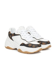 GUESS HAPYY3 Sneaker mit Pfingstrosen-Logoeins&auml;tzen Weiss-braun - Damenschuhe - 1