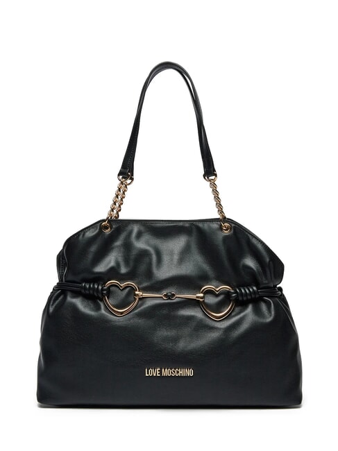 LOVE MOSCHINO EMBOSSED Umhängetasche mit Metallherzen Schwarz - Damentaschen