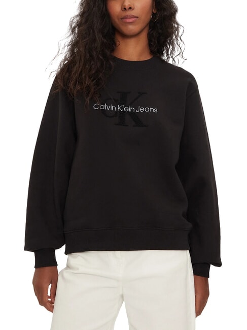 CALVIN KLEIN CK JEANS Sweatshirt mit Rundhalsausschnitt und Teddy-Logo ck schwarz - Sweatshirts Damen