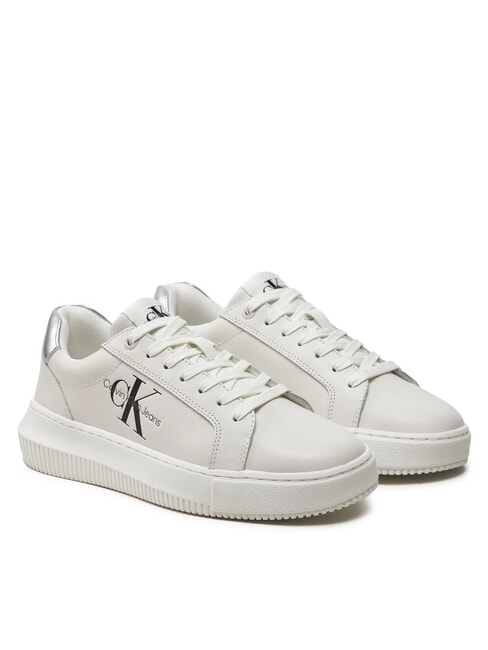 CALVIN KLEIN CK JEANS Leder-Sneakers strahlend weiß/silber - Damenschuhe