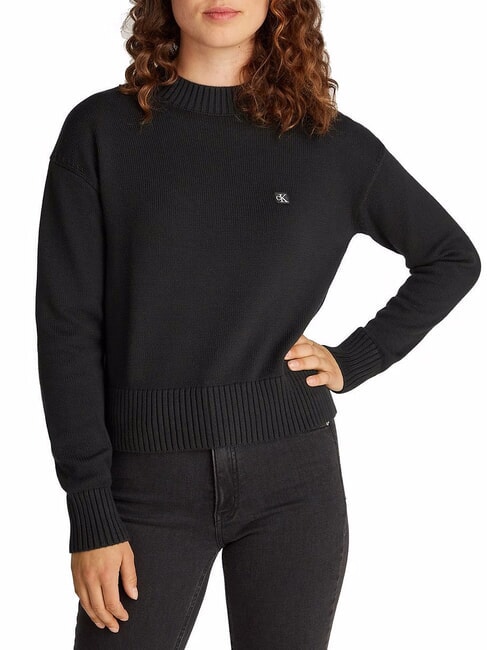 CALVIN KLEIN CK JEANS Rundhalspullover aus Baumwolle ck schwarz - Damenpullover