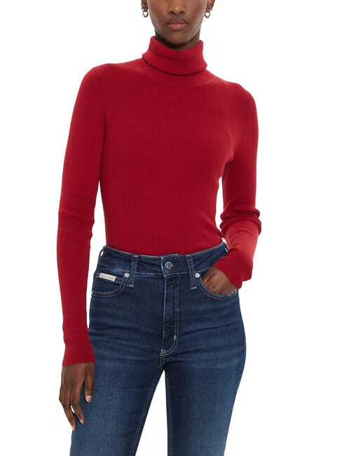 CALVIN KLEIN CK JEANS Gerippter Rollkragenpullover Weingut - Damenpullover