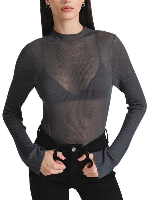 CALVIN KLEIN CK JEANS Transparenter Pullover mit Rundhalsausschnitt Ebenholz - Damenpullover