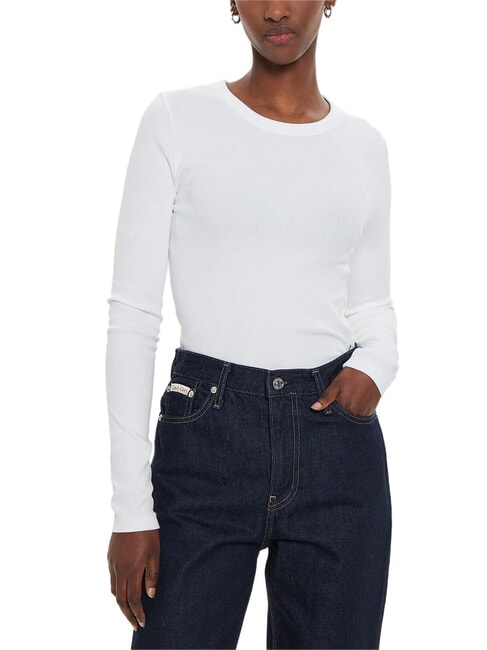 CALVIN KLEIN CK JEANS Gerippter Rundhalspullover strahlendes Weiß - Damenpullover