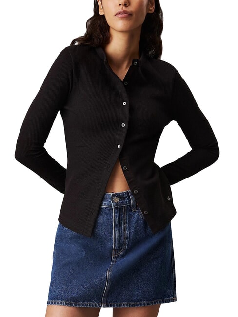 CALVIN KLEIN CK JEANS Gerippter Cardigan mit Knöpfen ck schwarz - Damenpullover